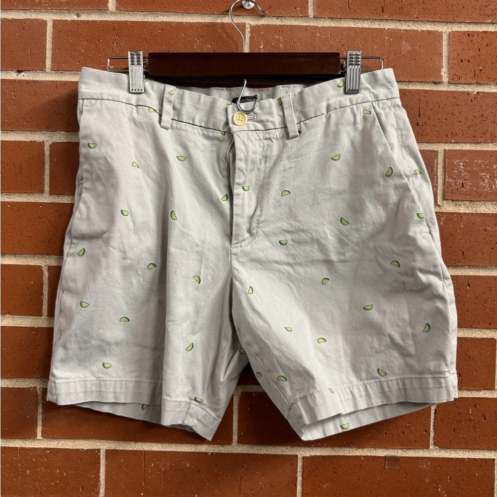 Banana Republic Aiden Shorts Lime Print Size 30 Gray Embroidered